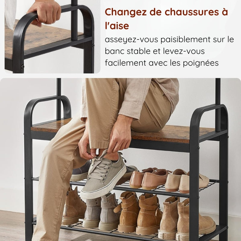 VASAGLE Porte-manteau avec banc à chaussures pour entrée
