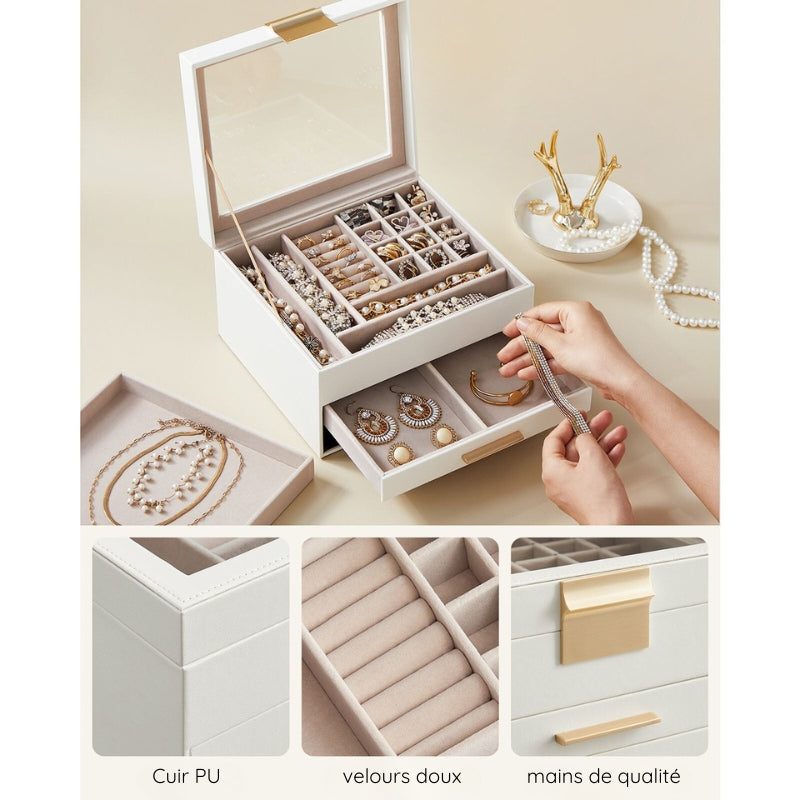 SONGMICS Boîtes à bijoux blanc cassé