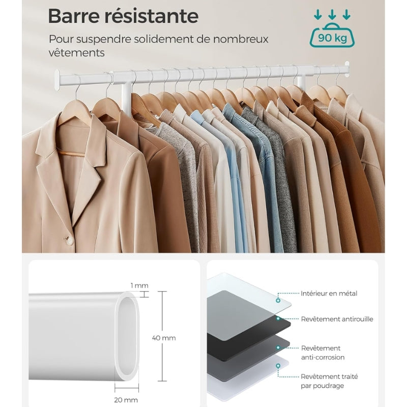 SONGMICS Porte-Manteau à Roulettes Extensible