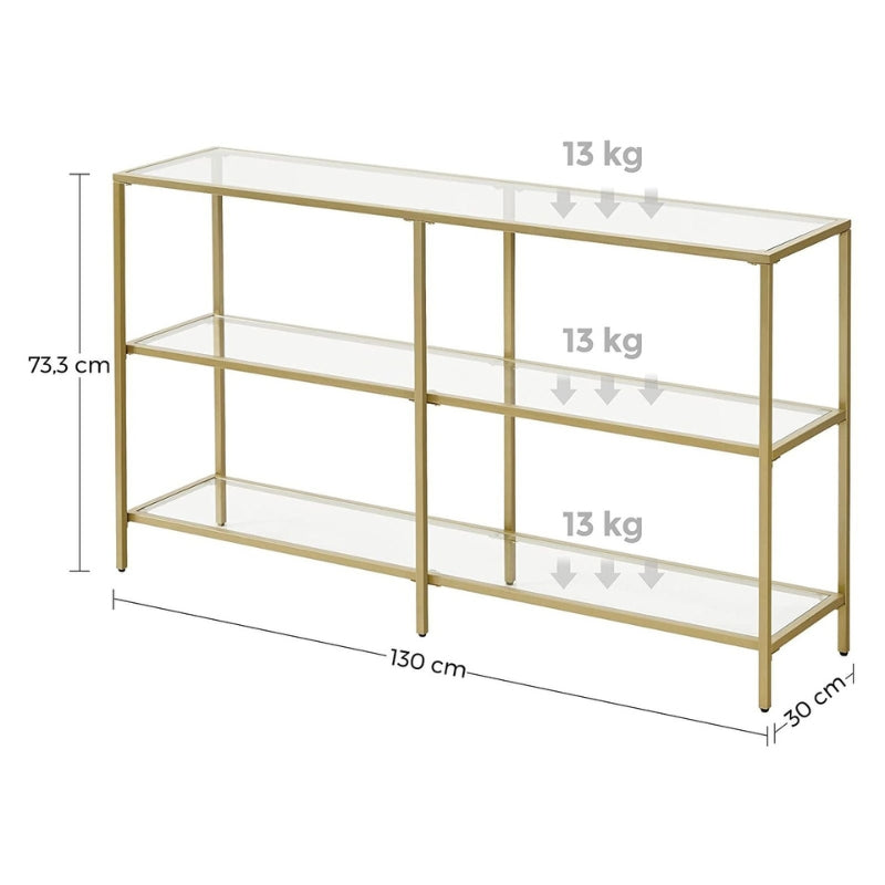VASAGLE Table console verre Doré 3 niveaux