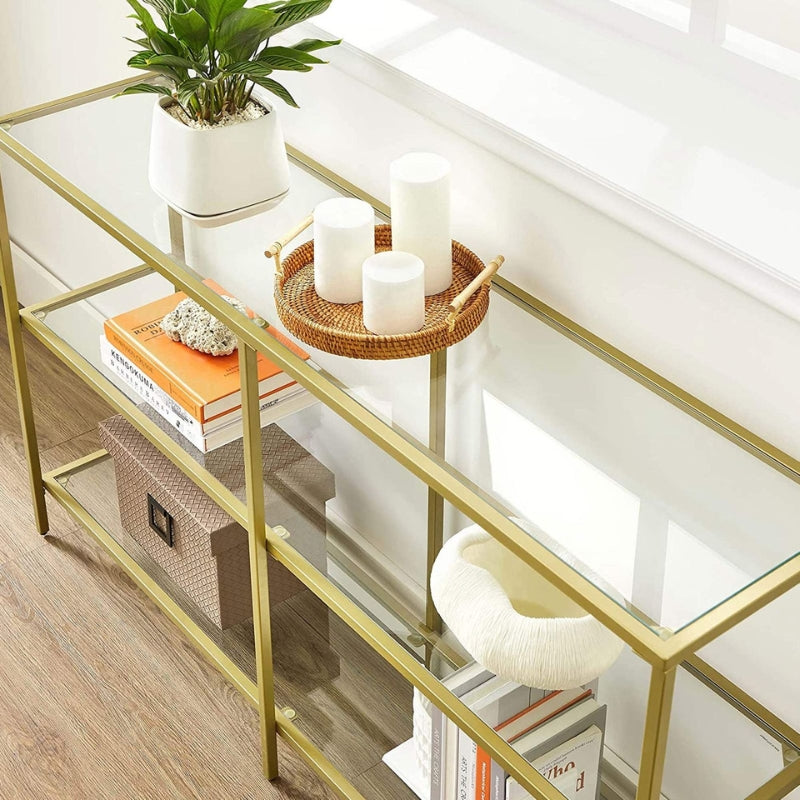 VASAGLE Table console verre Doré 3 niveaux