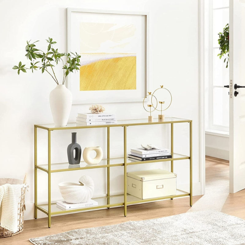 VASAGLE Table console verre Doré 3 niveaux