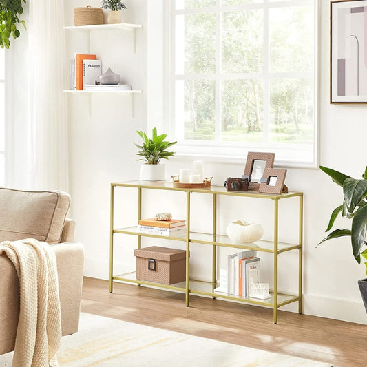 VASAGLE Table console verre Doré 3 niveaux