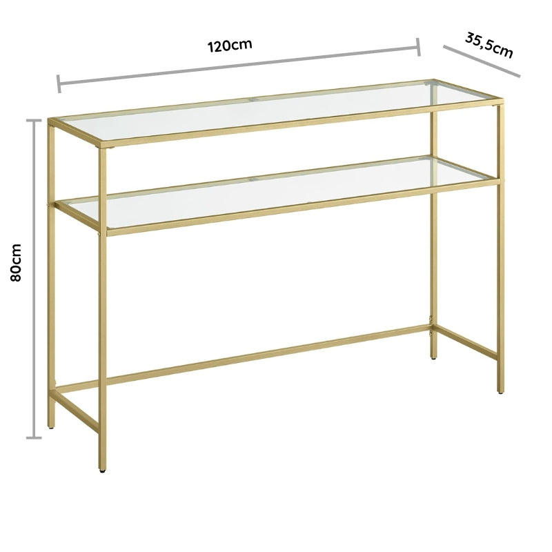 VASAGLE Table console verre doré 2 niveaux