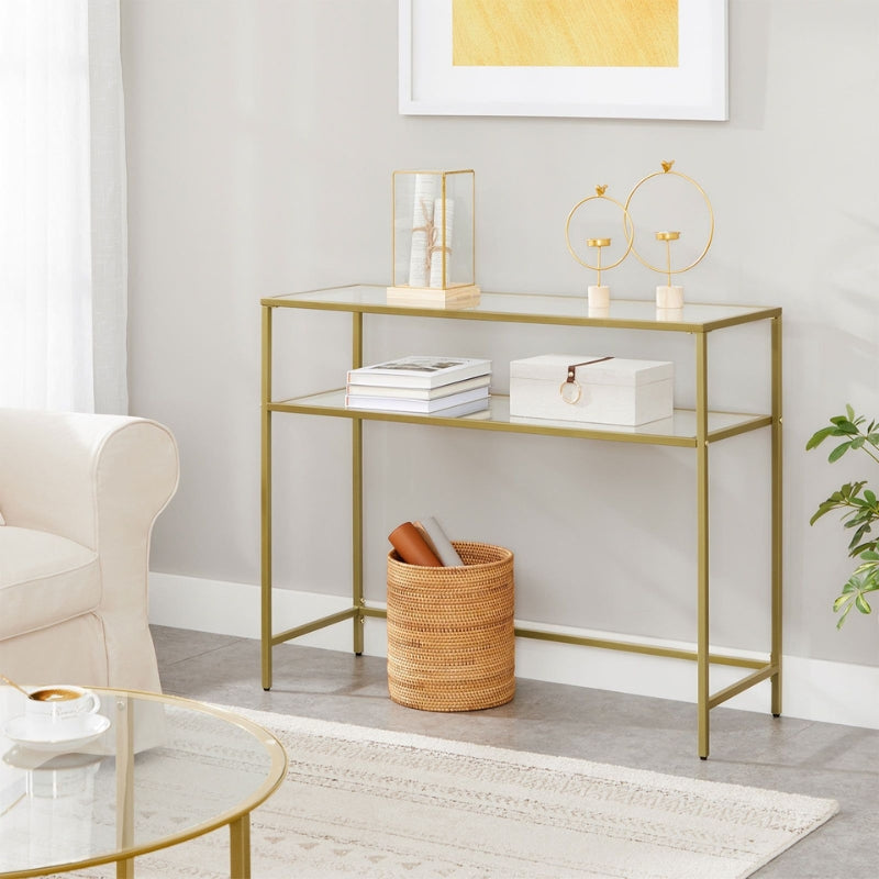 VASAGLE Table console verre doré 2 niveaux