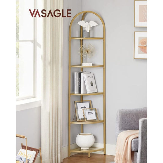 VASAGLE Étagère d’angle à 5 niveaux doré