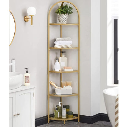 VASAGLE Étagère d’angle à 5 niveaux doré