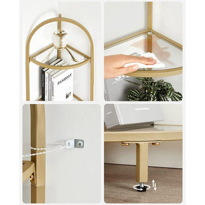 VASAGLE Étagère d’angle à 5 niveaux doré