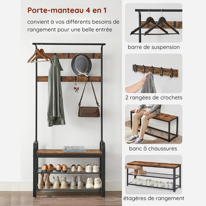 VASAGLE Porte-manteau avec banc à chaussures pour entrée