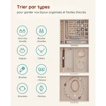 SONGMICS Boîtes à bijoux blanc cassé