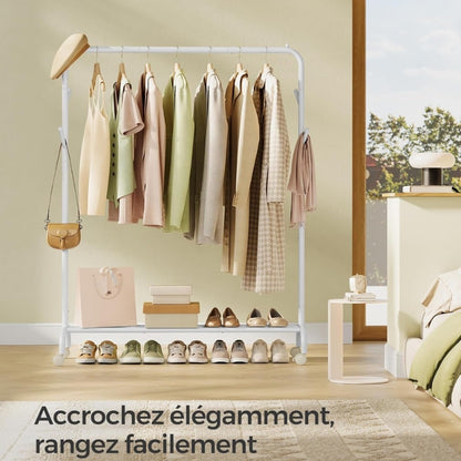 SONGMICS Porte-Manteau à Roulettes Blanc