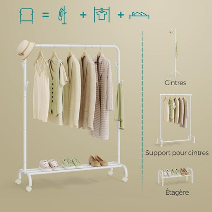 SONGMICS Porte-Manteau à Roulettes Blanc