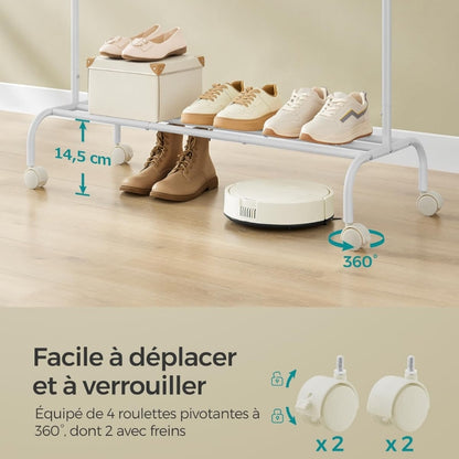 SONGMICS Porte-Manteau à Roulettes Blanc