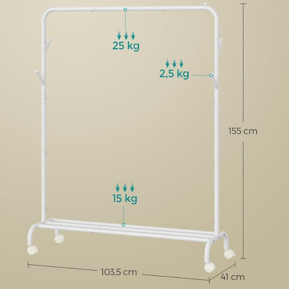 SONGMICS Porte-Manteau à Roulettes Blanc