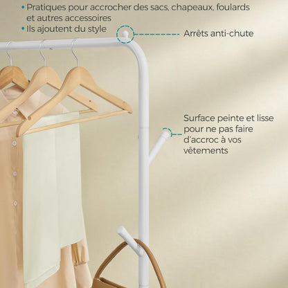 SONGMICS Porte-Manteau à Roulettes Blanc