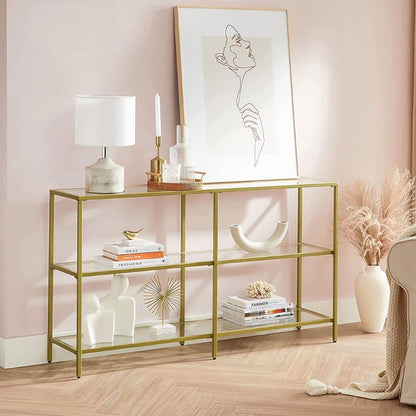 VASAGLE Table console verre Doré 3 niveaux