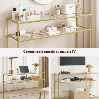 VASAGLE Table console verre doré 2 niveaux