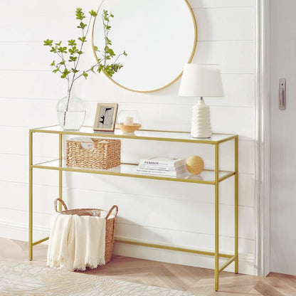VASAGLE Table console verre doré 2 niveaux