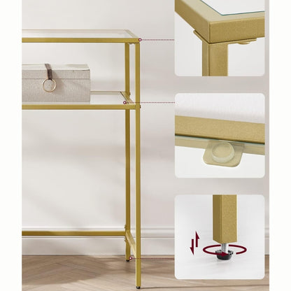 VASAGLE Table console verre doré 2 niveaux