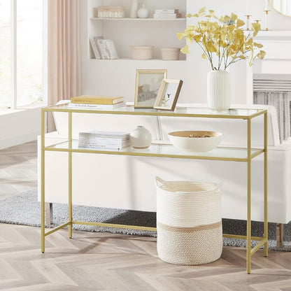 VASAGLE Table console verre doré 2 niveaux