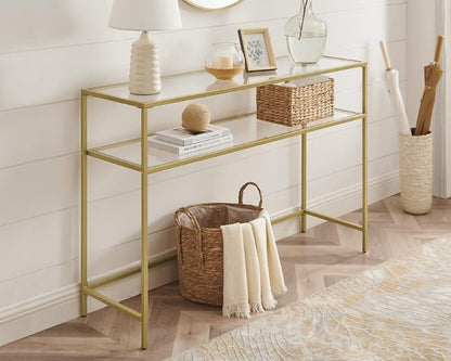 VASAGLE Table console verre doré 2 niveaux