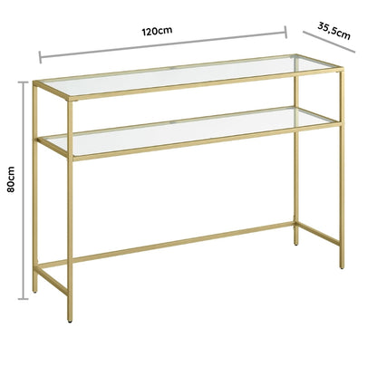 VASAGLE Table console verre doré 2 niveaux