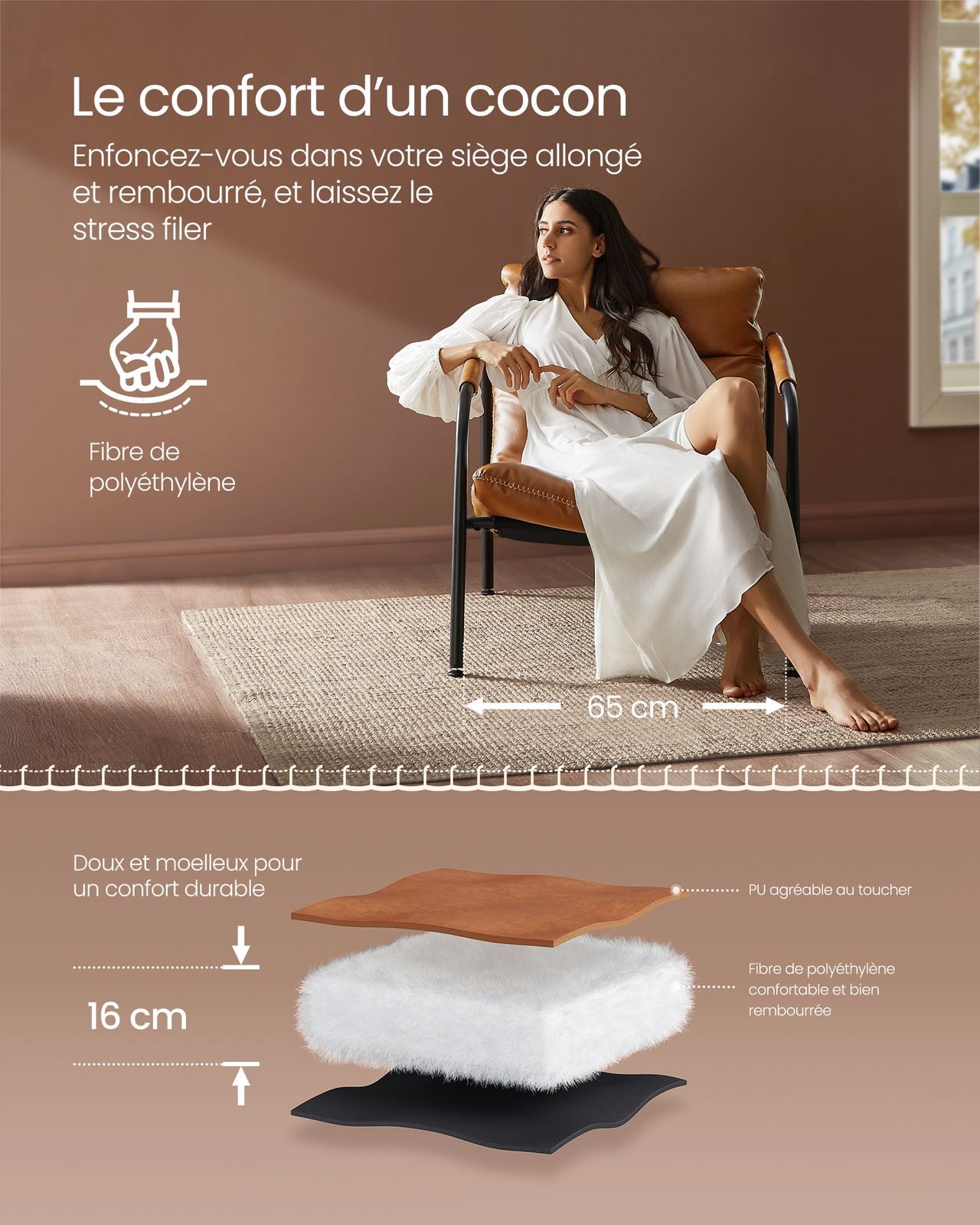 VASAGLE Fauteuil d’Appoint avec Accoudoirs