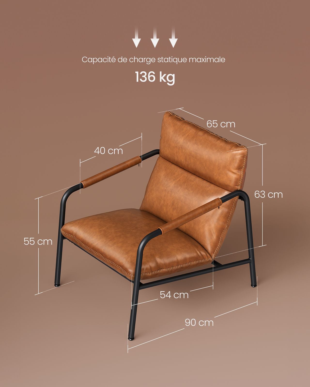 VASAGLE Fauteuil d’Appoint avec Accoudoirs