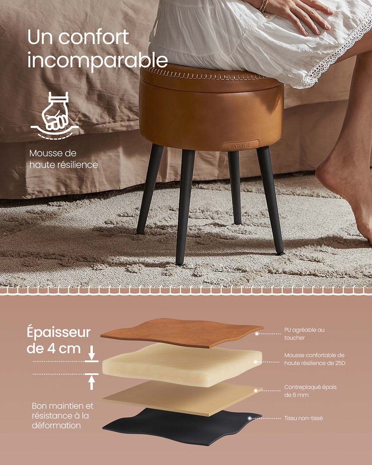 VASAGLE Pouf de Rangement