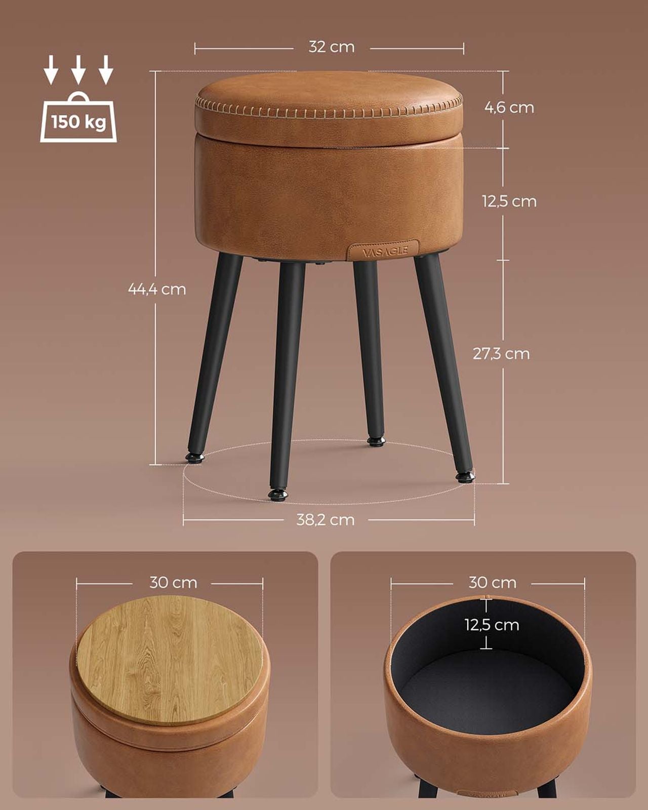 VASAGLE Pouf de Rangement